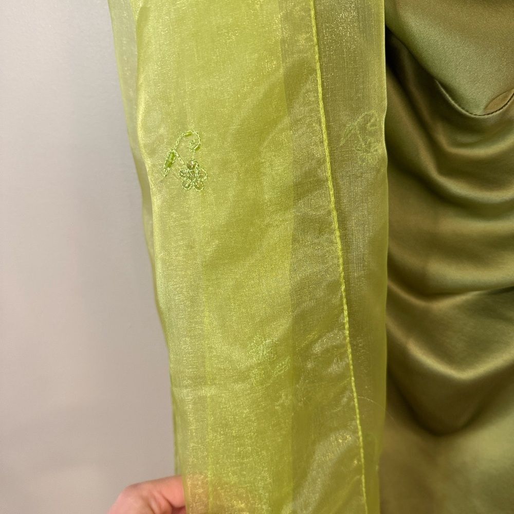 Kay Unger vintage Asymmetrical Olive green Dress with ruched waist and tiny slit - Picture 9 of 9